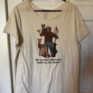 Cream Graphic T-Shirt with Forest Print